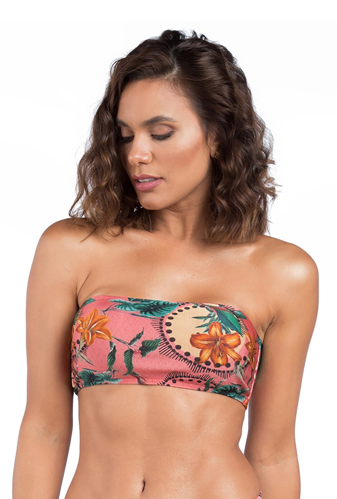 Model Front: La Playa Bikini Tops Top Faixa Floral Rosa