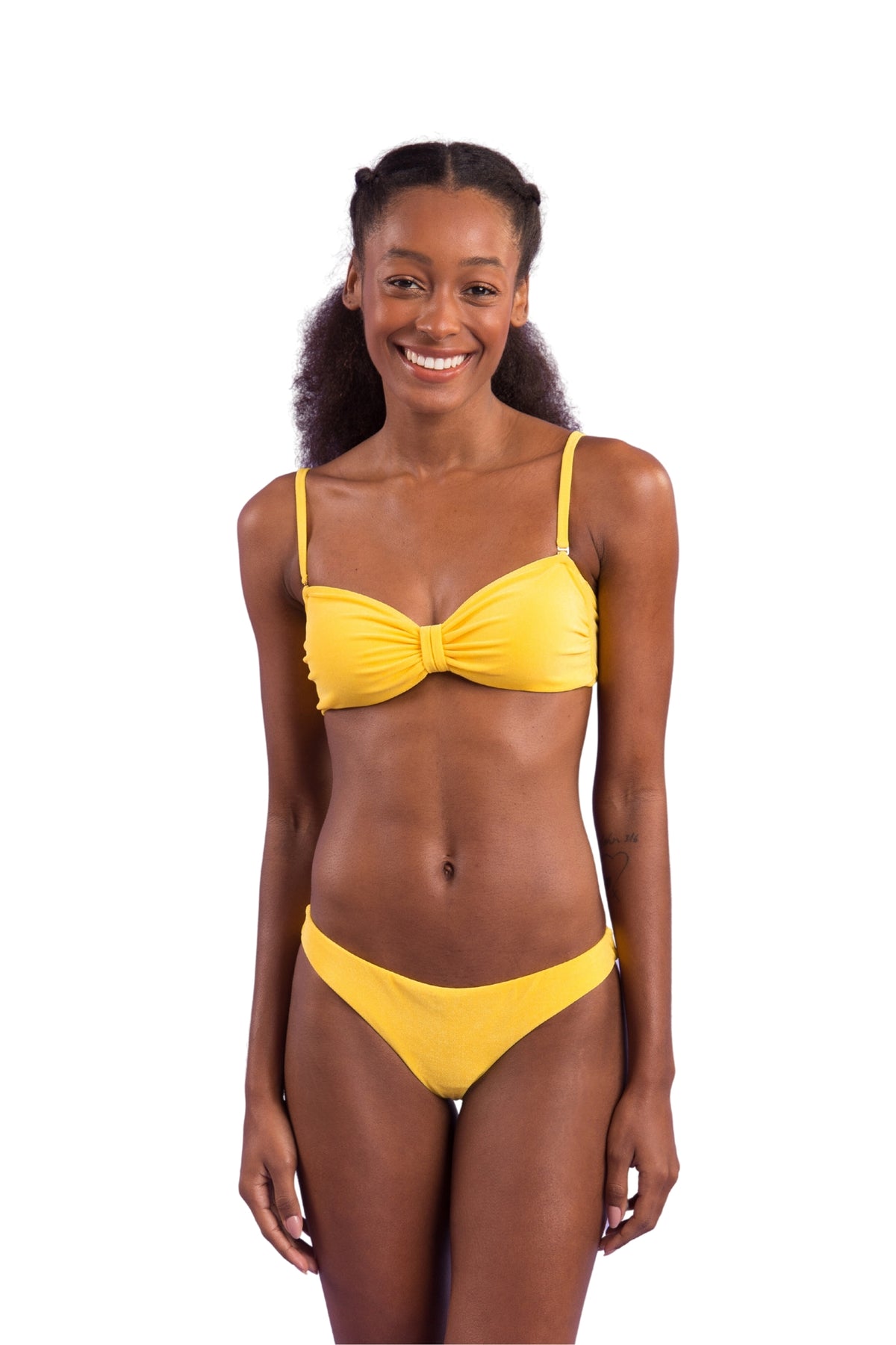 Model Front: Rio De Sol Two Piece Swimwear Set Malibu-Yellow Bandeau-Duo Essential