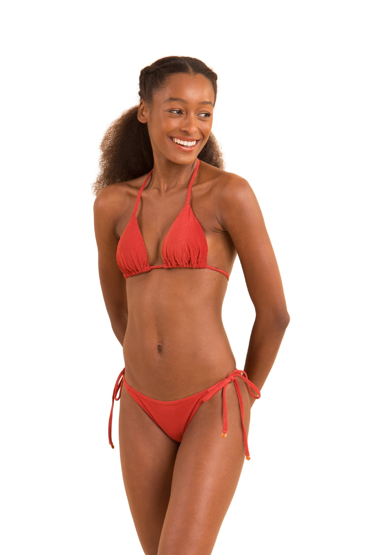 Model Front: Rio De Sol Two Piece Swimwear Set Malibu-Chili Tri-Inv Cheeky-Tie