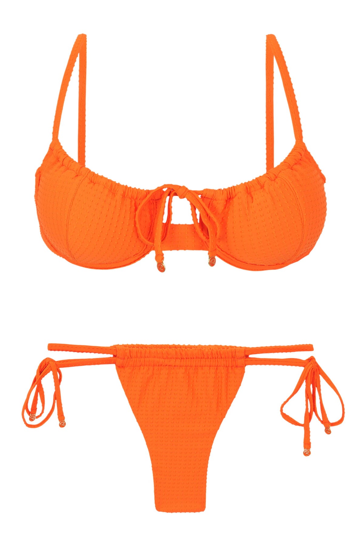 Product Front: Rio De Sol Two Piece Swimwear Set Dots-Orange Balconet-Tie Pipa