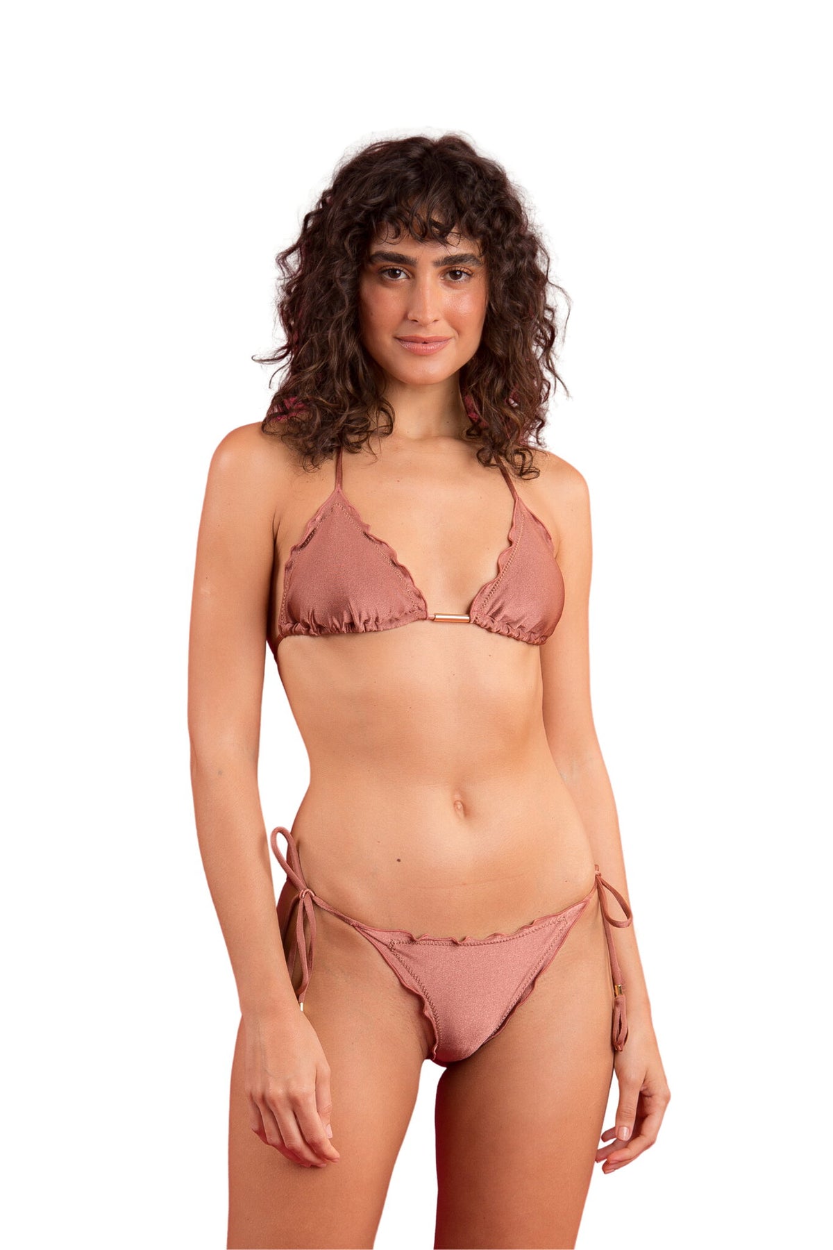 Model Front: Rio De Sol Bikini Bottoms Bottom Shimmer-Copper Frufru