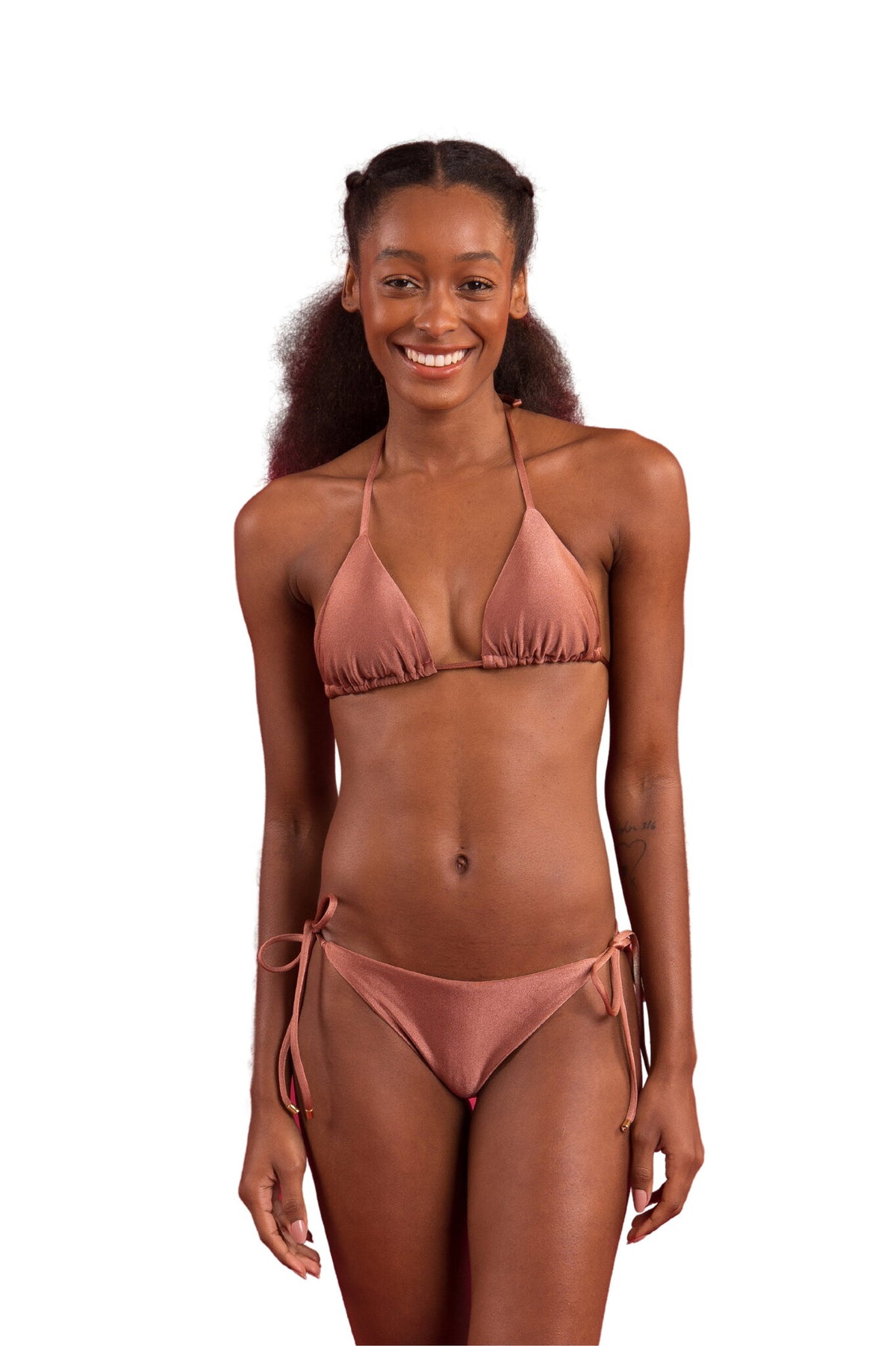 Model Front: Rio De Sol Bikini Bottoms Bottom Shimmer-Copper Ibiza-Comfy