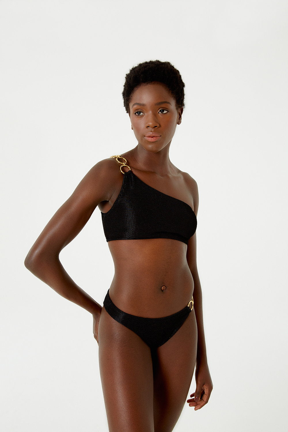 Image 05: Blueman Bikini Bottoms Bottom Textura Wavy Shine Preto