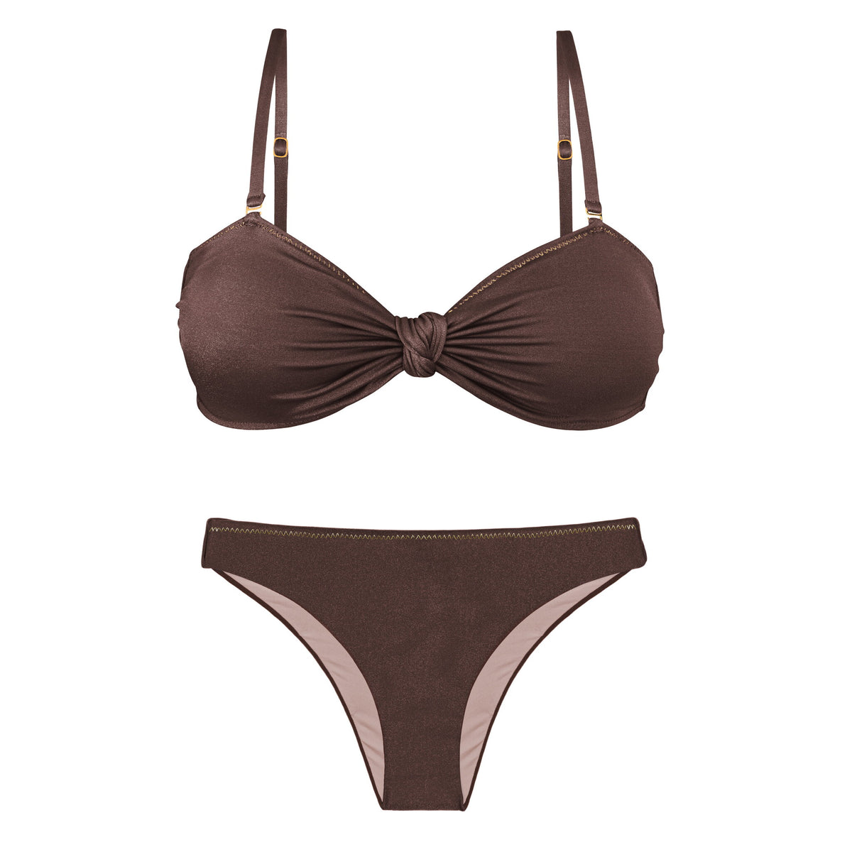 Product Front: Rio De Sol Two Piece Swimwear Set Shimmer-Coffee Bandeau-Joy Essential