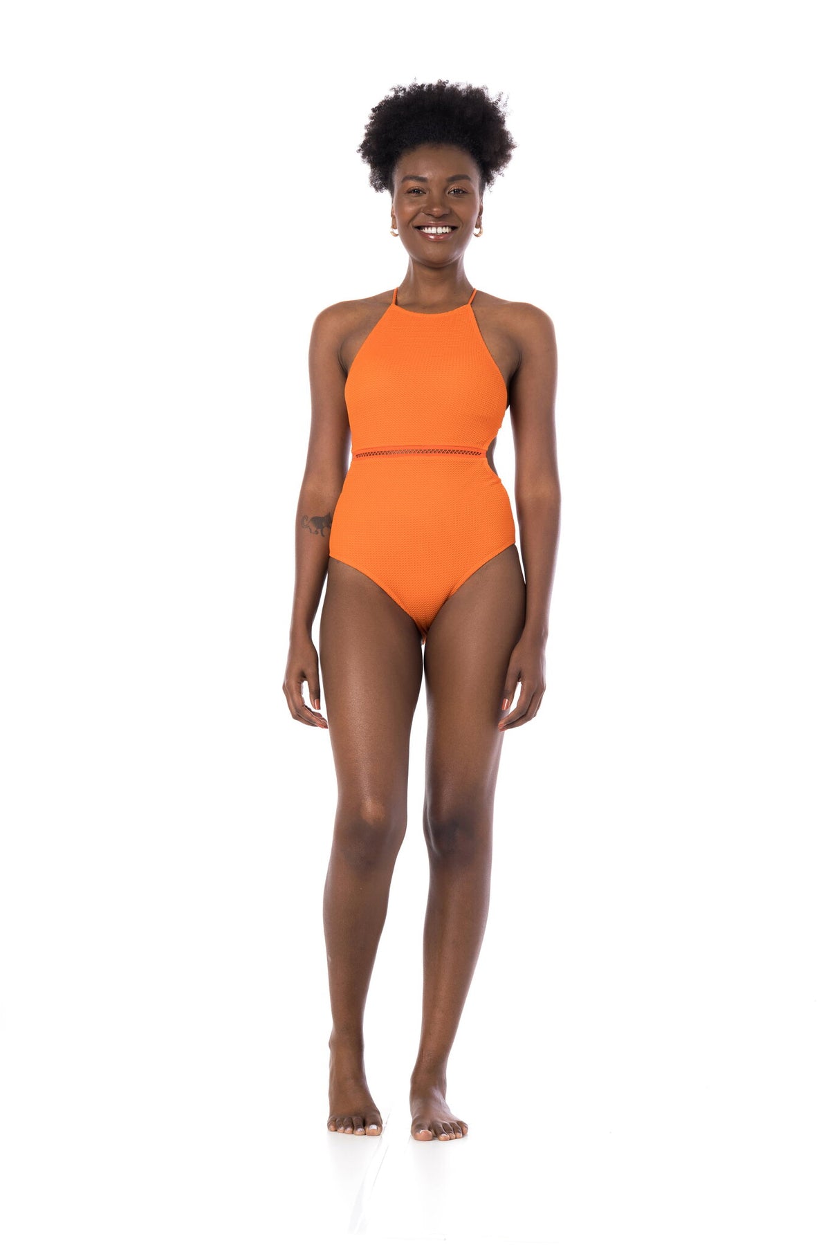 Model Front: La Playa One Piece Swimsuits Textura Tangerina