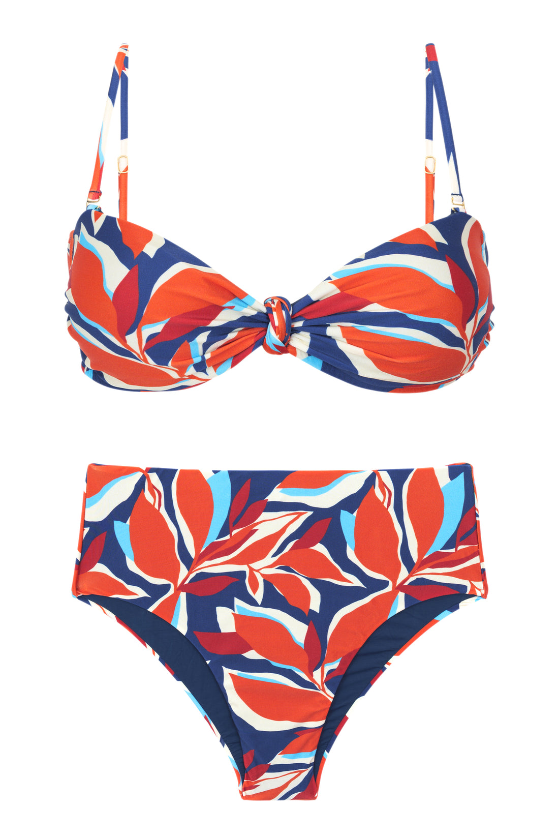 Product Front: Rio De Sol Two Piece Swimwear Set Leaves Bandeau-Joy Hotpants