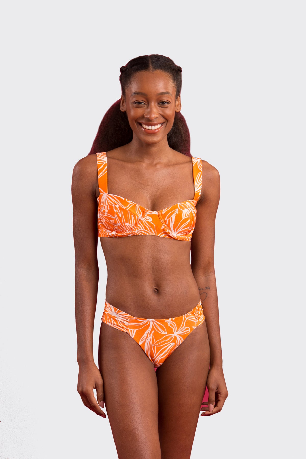 Model Front: Rio De Sol Two Piece Swimwear Set Trail-Orange Amelia Baobi