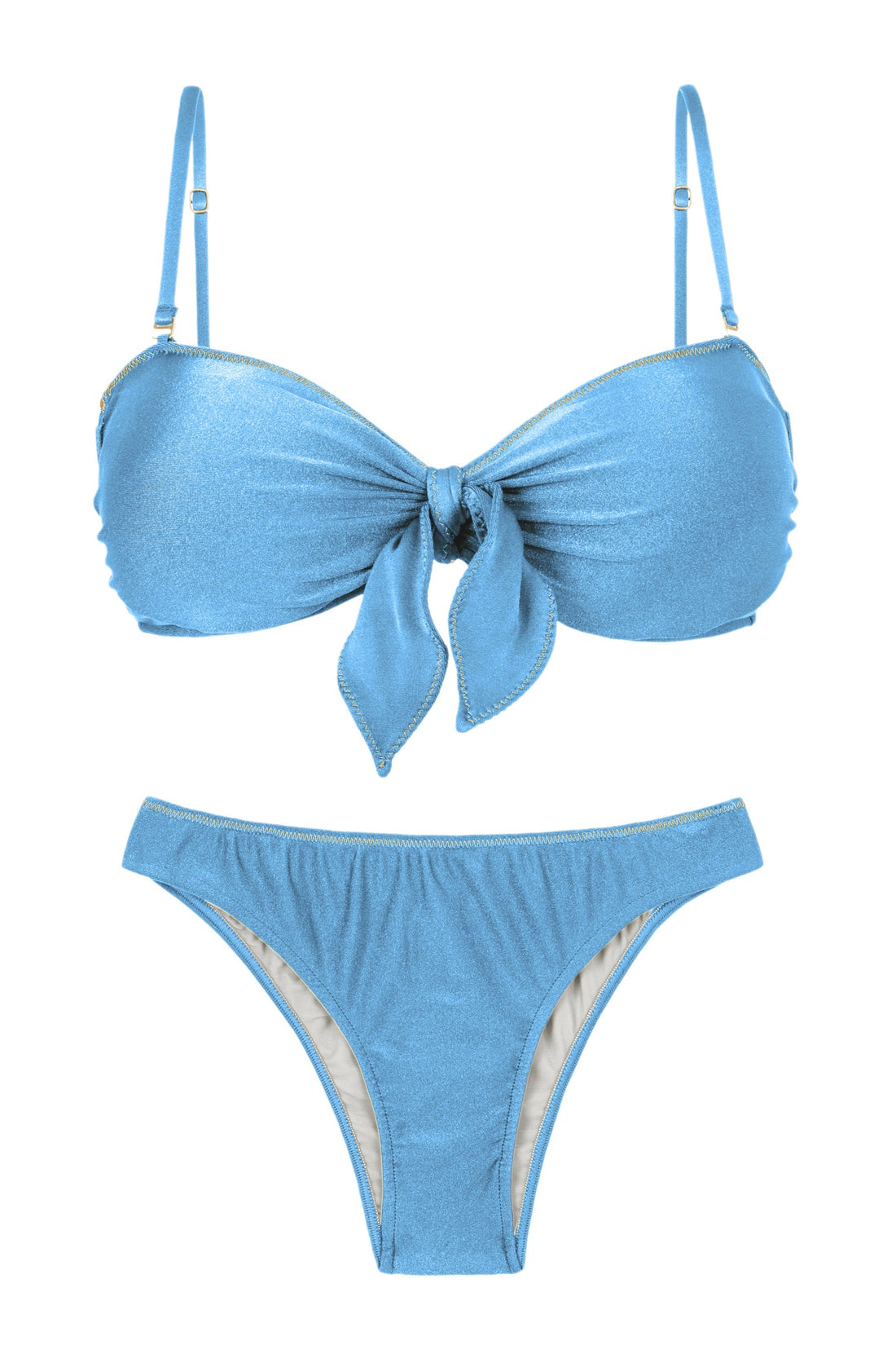 Product Front: Rio De Sol Two Piece Swimwear Set Shimmer-Baltic-Sea Bandeau-Knot Essential