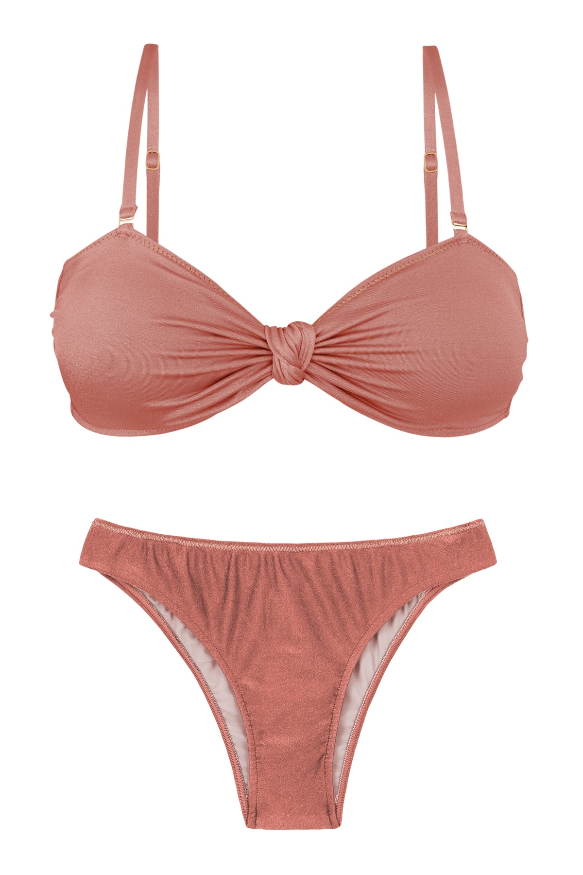 Product Front: Rio De Sol Two Piece Swimwear Set Shimmer-Copper Bandeau-Joy Essential