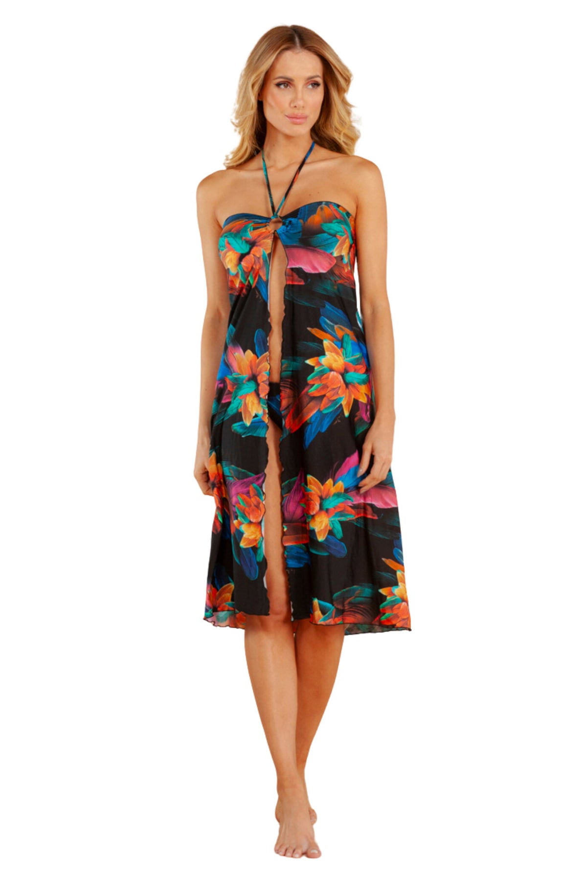 Model Front: Lua Morena Midi Dresses Multiformas Argola Uv Brinco Preto