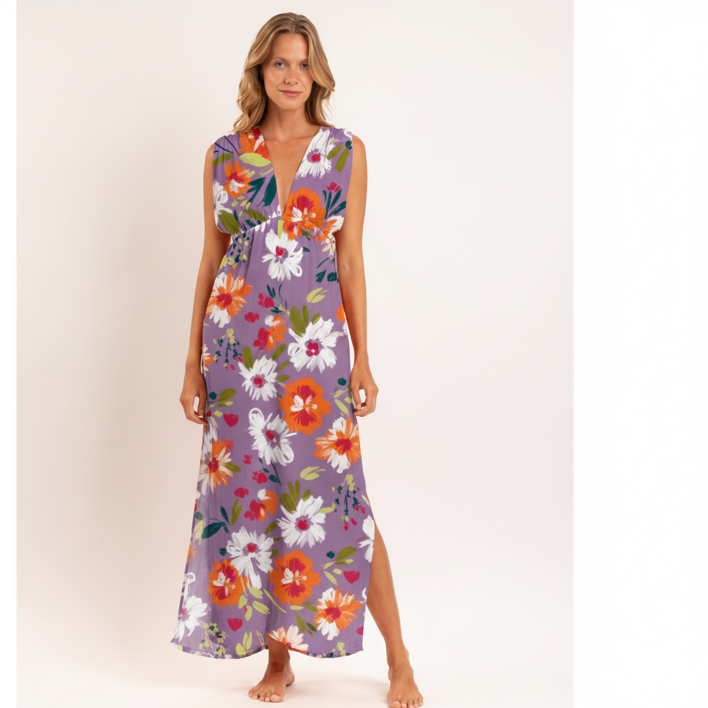 Model Front: Rio De Sol Maxi Dresses Garden-Flower Long Dress Soleil