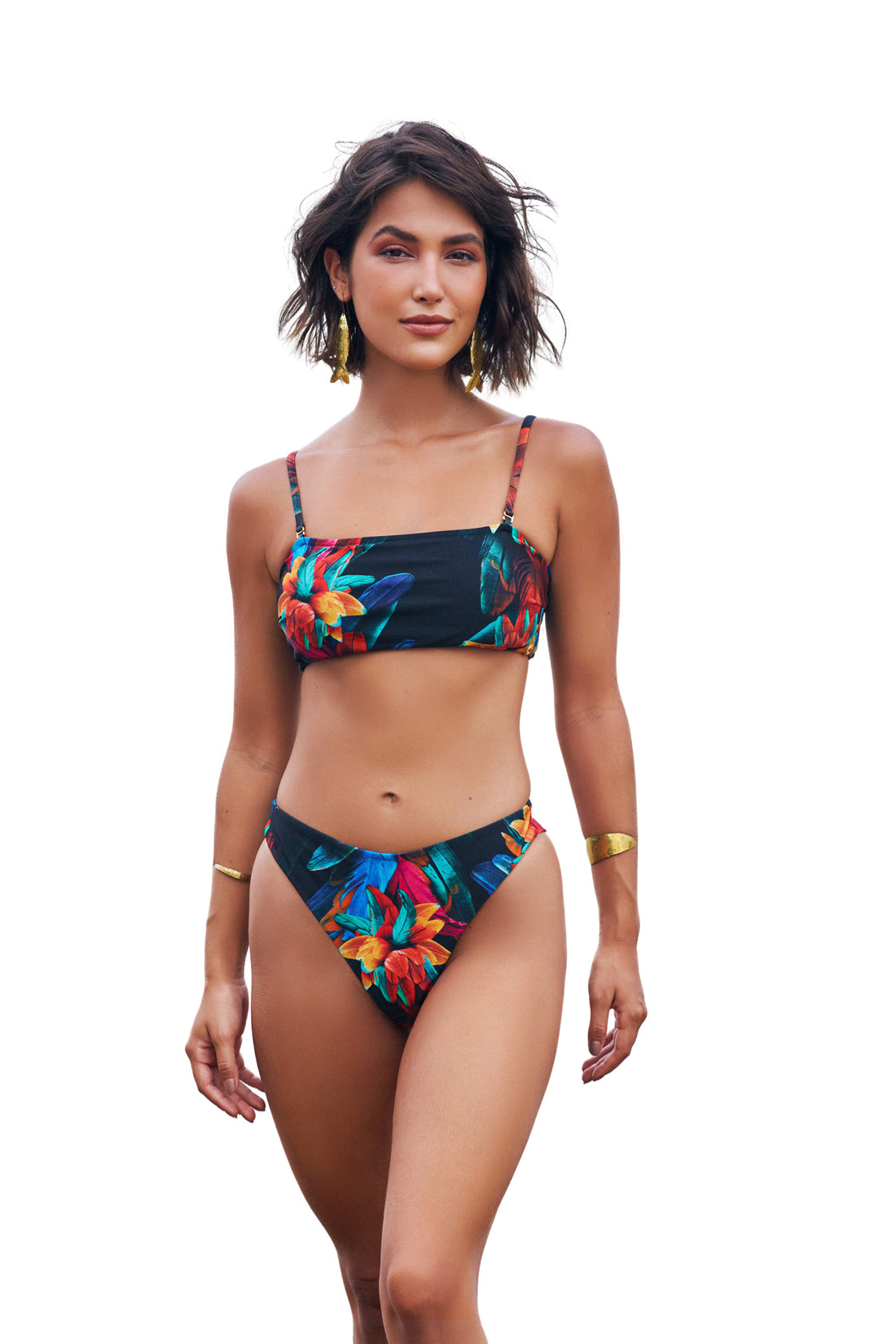 Model Front: Lua Morena Bikini Bottoms Bottom Bandeau Brinco Preto