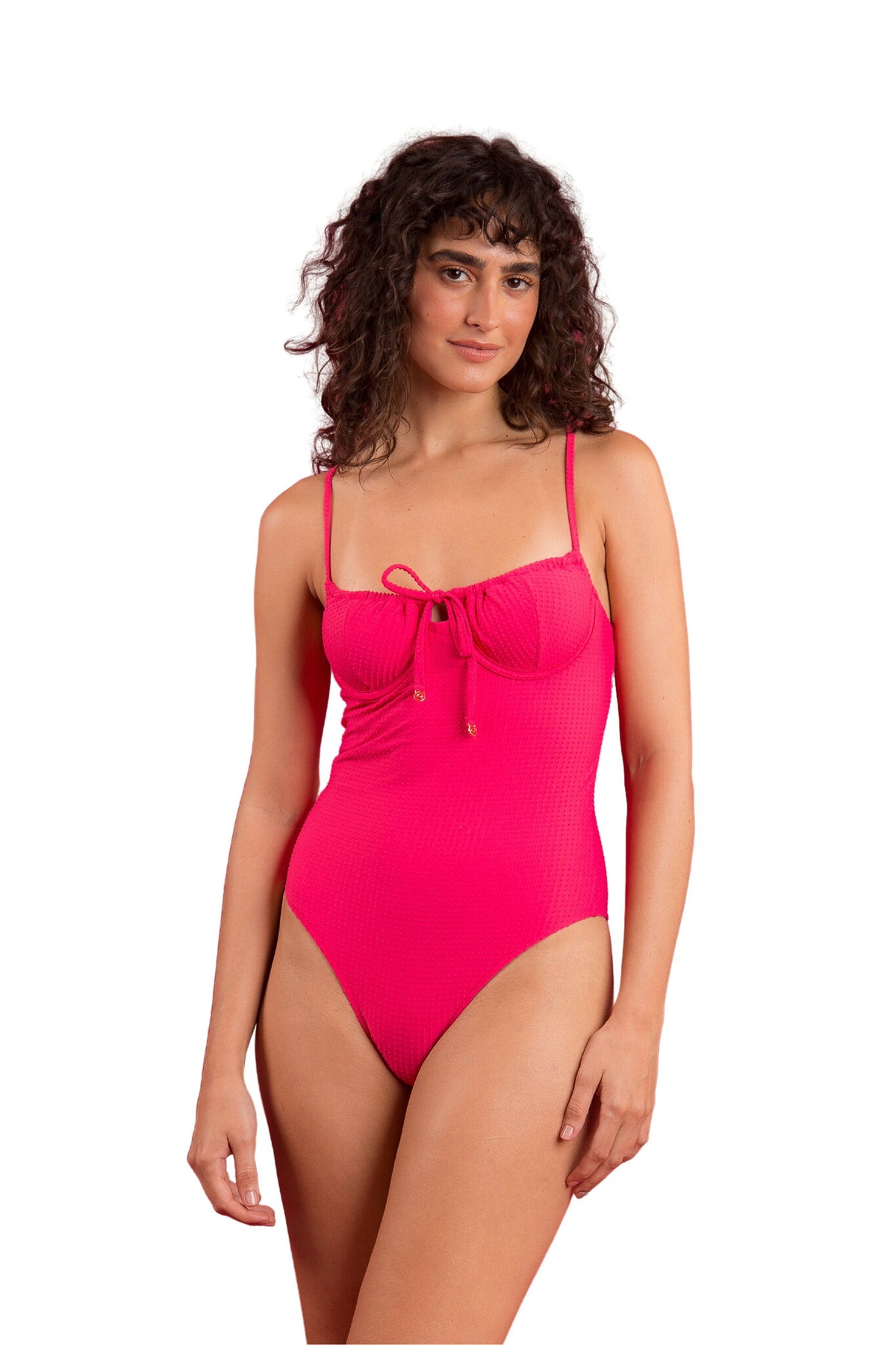 Model Front: Rio De Sol One Piece Swimsuits Dots-Virtual-Pink Julia