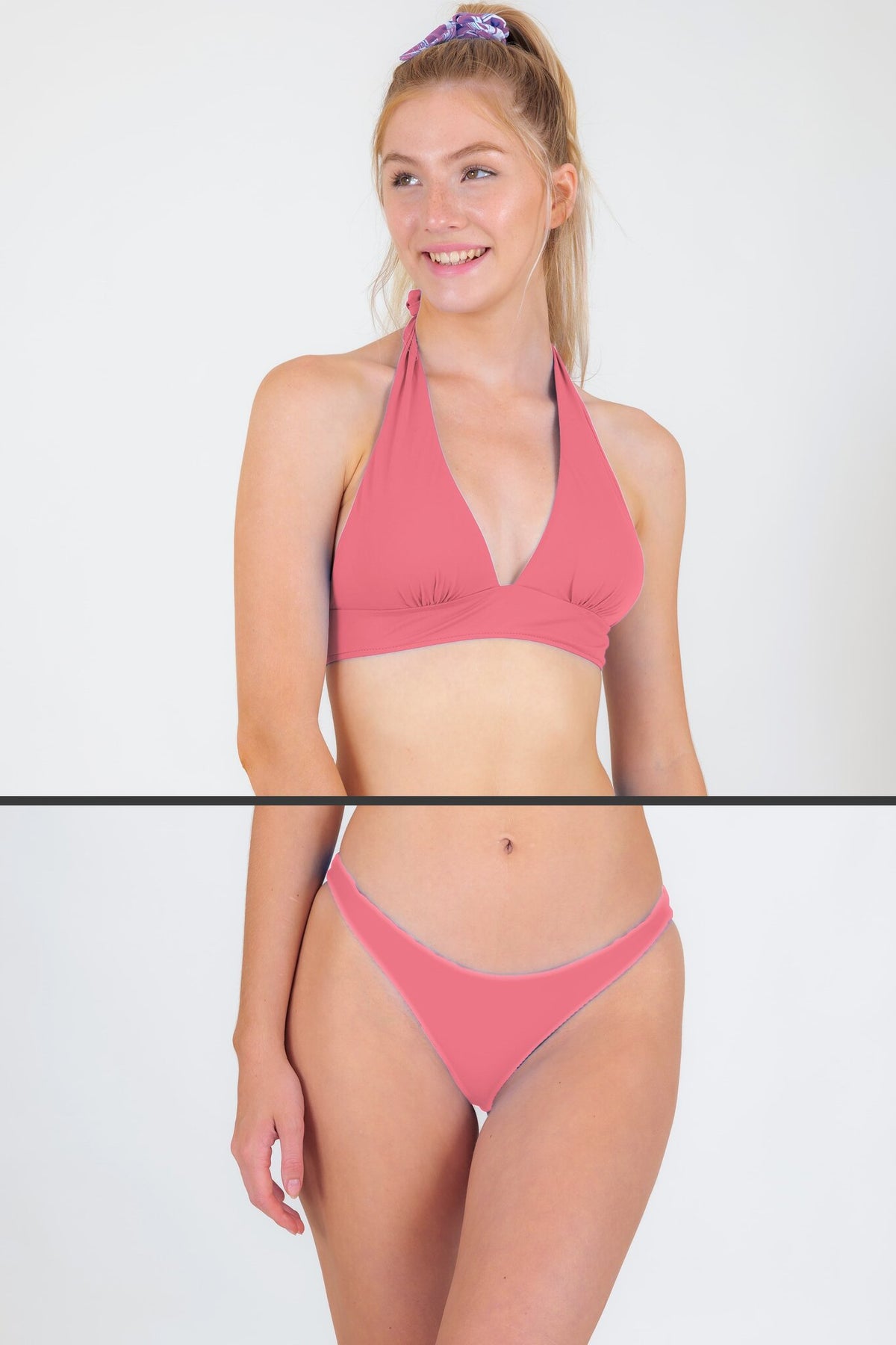 Model Front: Rio De Sol Two Piece Swimwear Set Confetti Halter-Cos Essential-Comfy
