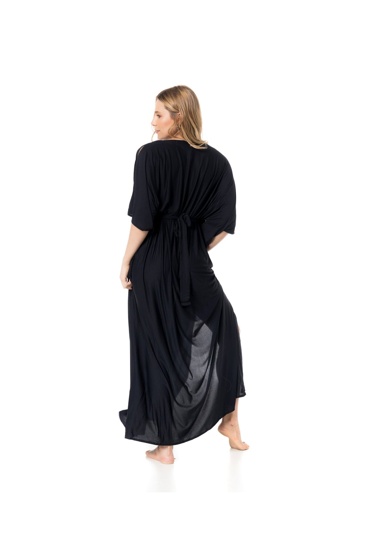 Model Back: Lua Morena Kaftans And Kimonos Kaftan Longo Crepe Liso Preto