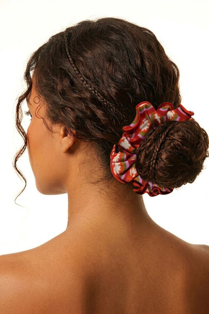 Model Front: Rio De Sol Hair Accessory Floral-Scales Scrunchie