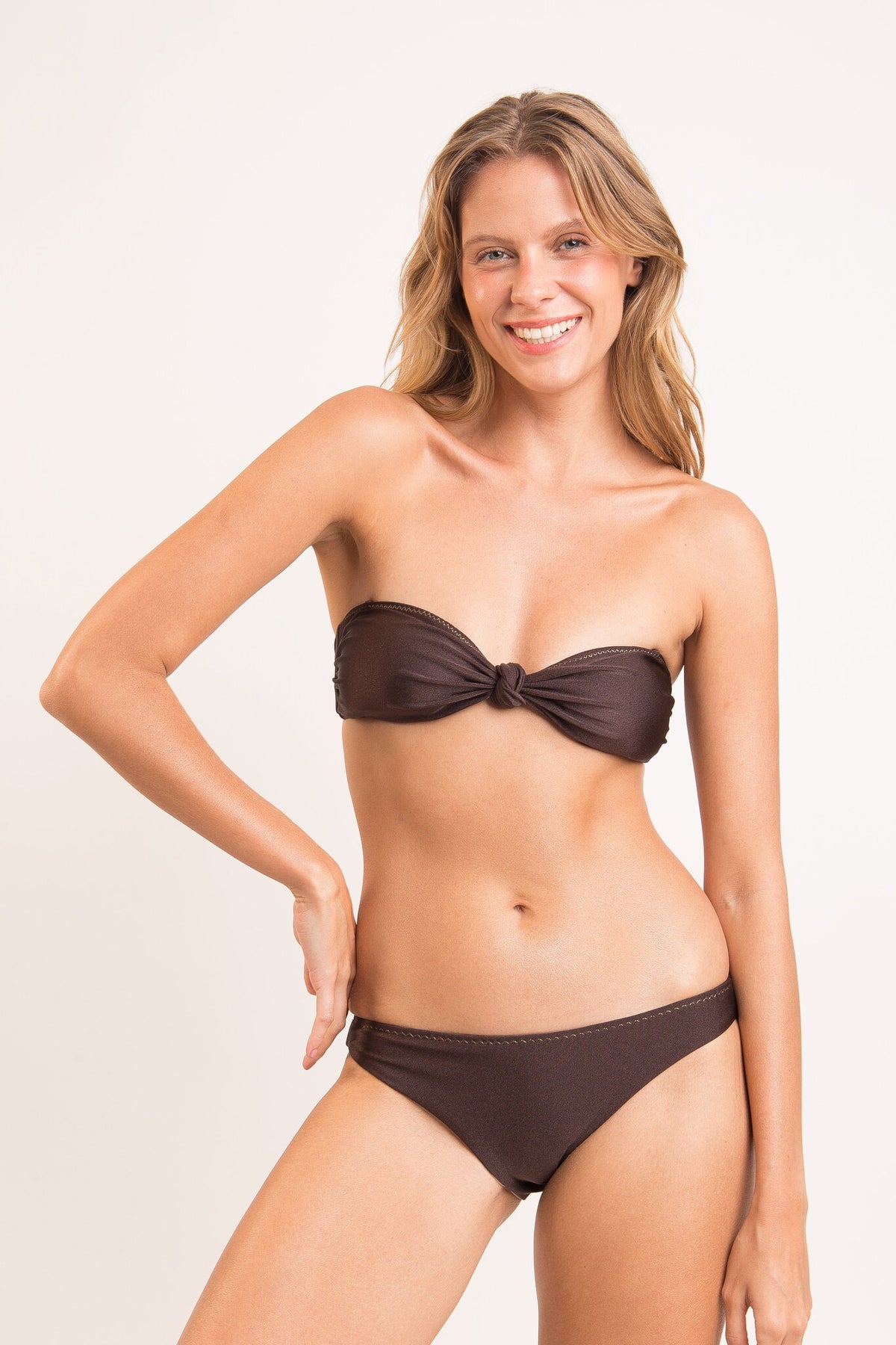 Image 07: Rio De Sol Two Piece Swimwear Set Shimmer-Coffee Bandeau-Joy Essential