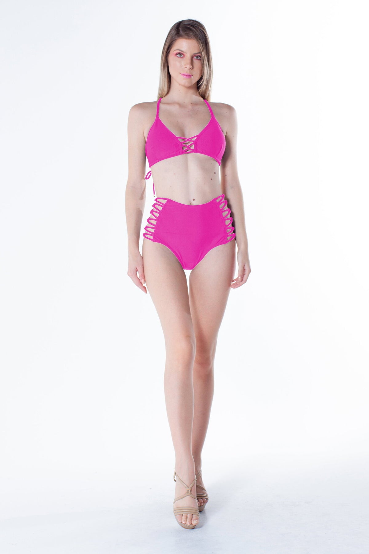 Image 03: La Playa Bikini Bottoms Bottom Tiras Cruzadas Neon Rosa