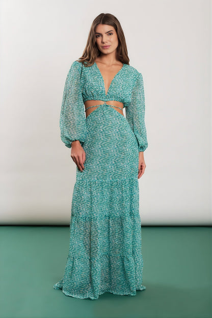 Model Front: Blueman Maxi Dresses Reflexo Long Sleeve Dress