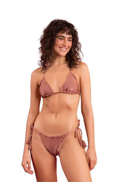 Model Front: Rio De Sol Bikini Bottoms Bottom Shimmer-Copper Frufru-Fio