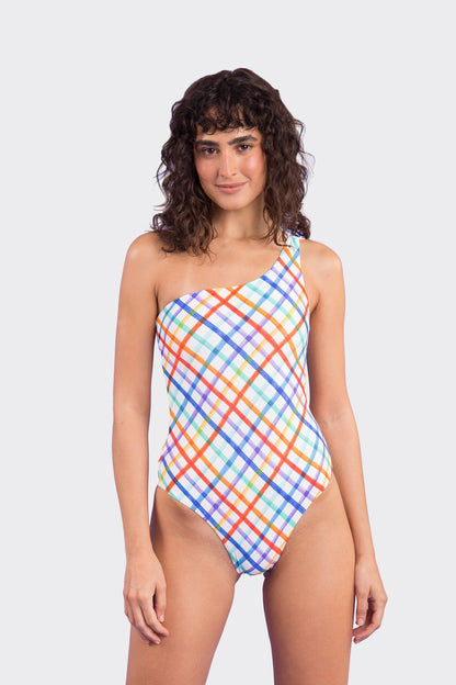 Model Front: Rio De Sol One Piece Swimsuits Square Santorini