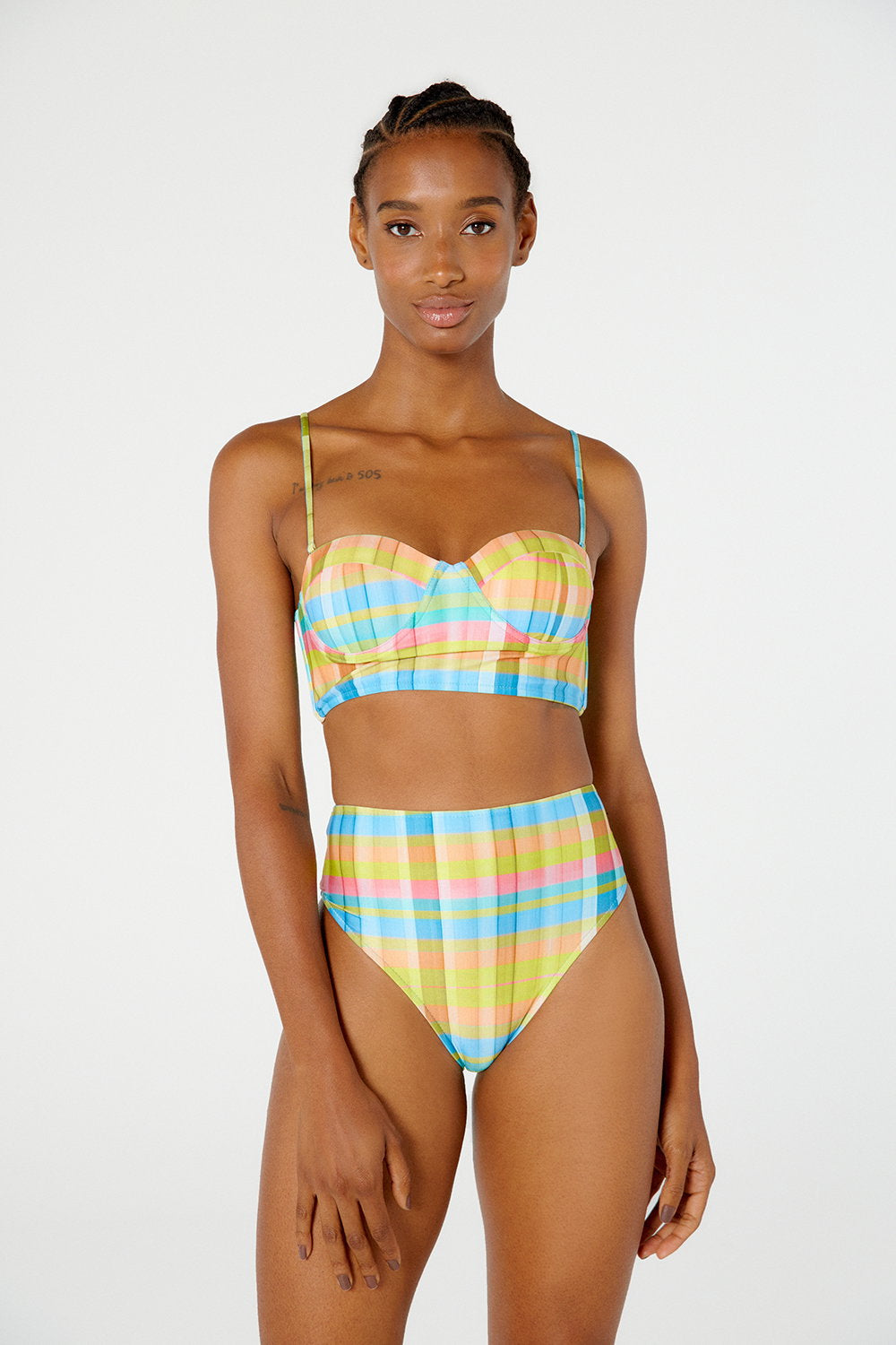 Model Front: Blueman Bikini Tops Top Laise Hot Xadrez Candy