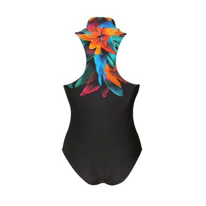 Product Back: Lua Morena One Piece Swimsuits Gola Ziper Localizado Brinco Preto