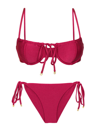 Product Front: Rio De Sol Two Piece Swimwear Set Shimmer-Desejo Balconet-Tie Cheeky-Tie-Gold